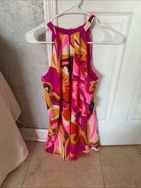 Express Pink & Orange Multi-Print Halter Dress